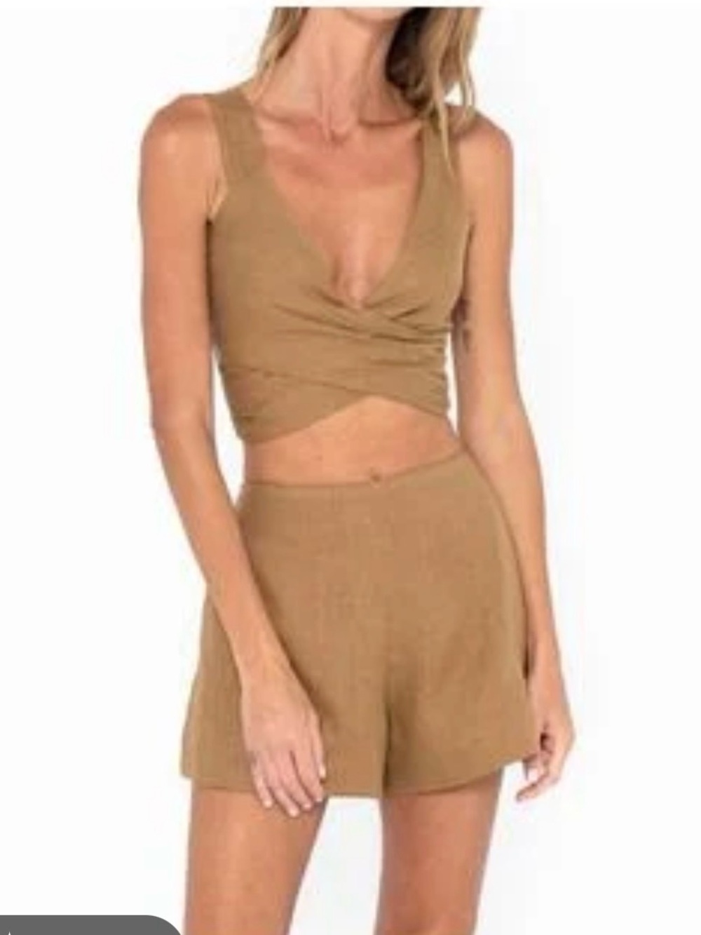 Women's V-Neck Twist Crop Tank Top - Brown